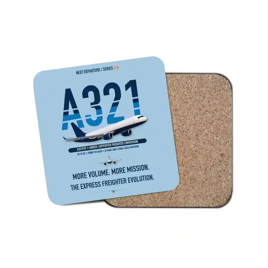 Airbus A321P2F design on light blue 1 piece coaster
