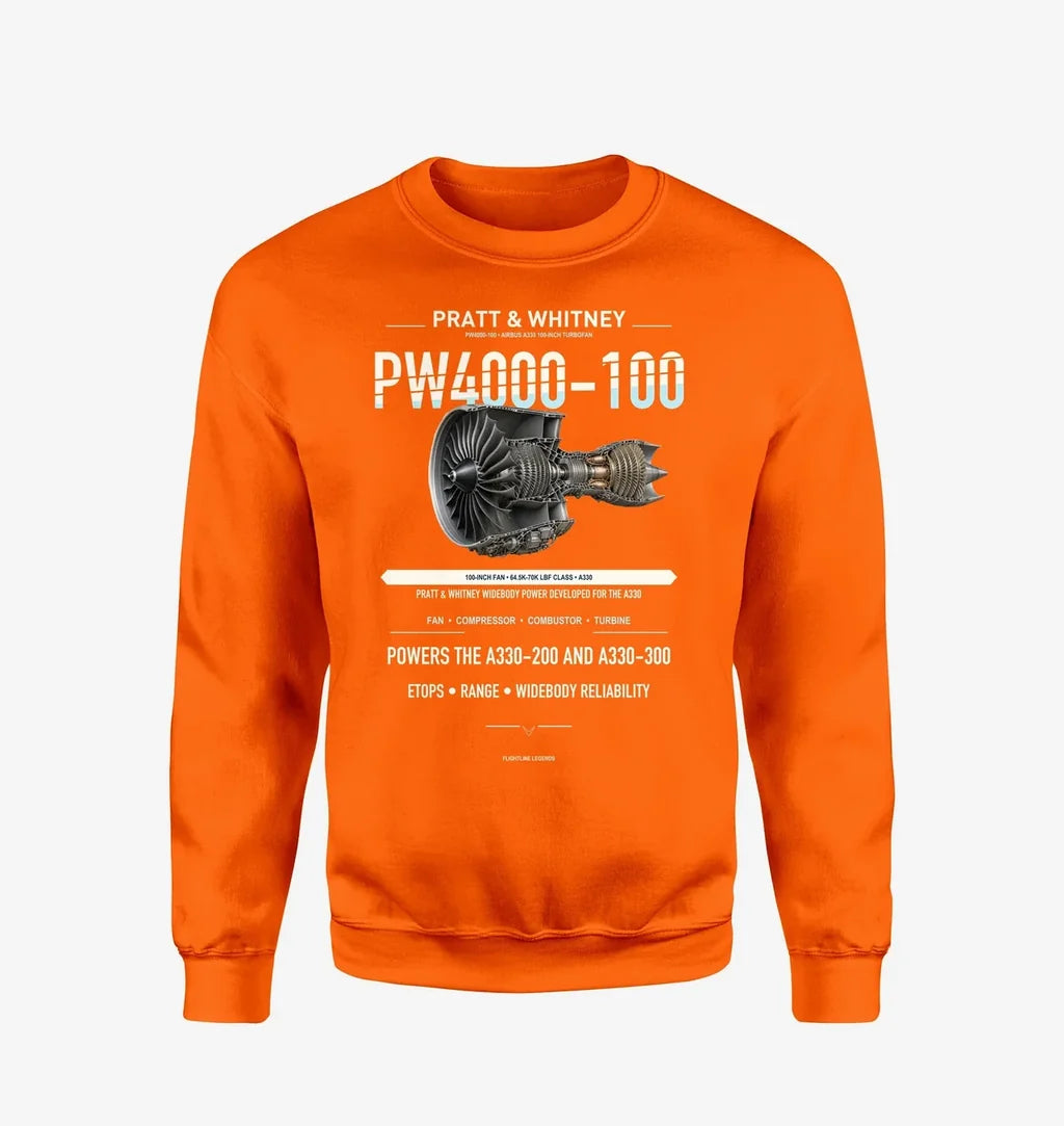PW4000-100 design on orange sweatshirt