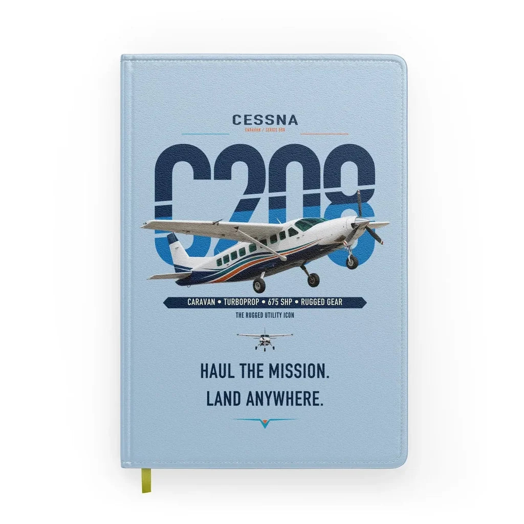 Cessna 208 Caravan design on light blue notebook