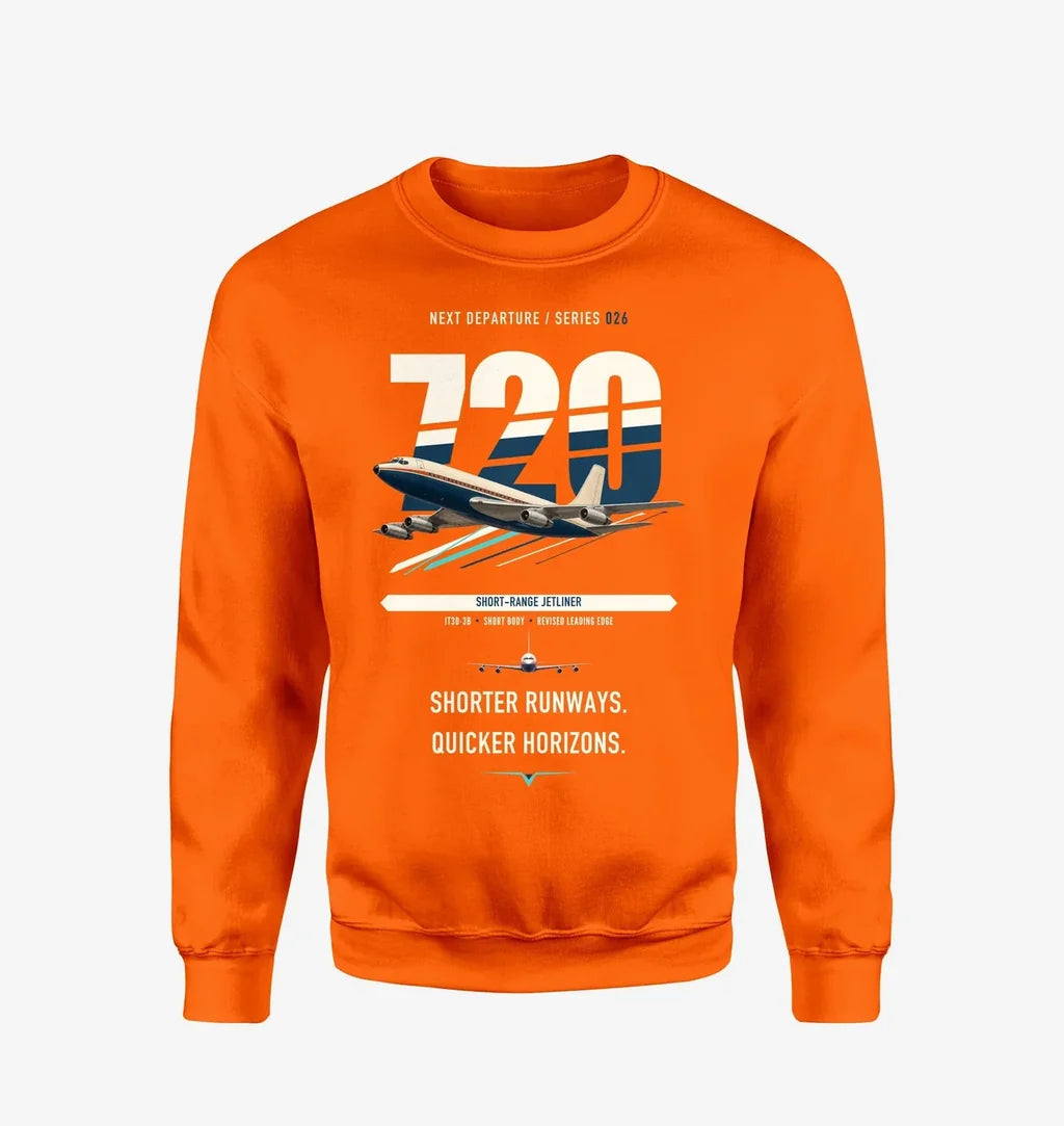 Boeing 720B design on orange sweatshirt