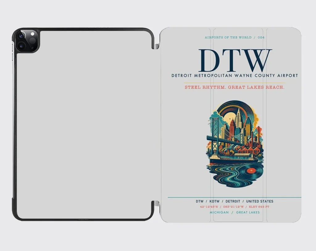 Detroit Metropolitan Wayne County Airport (DTW) design on light gray ipad tablet case