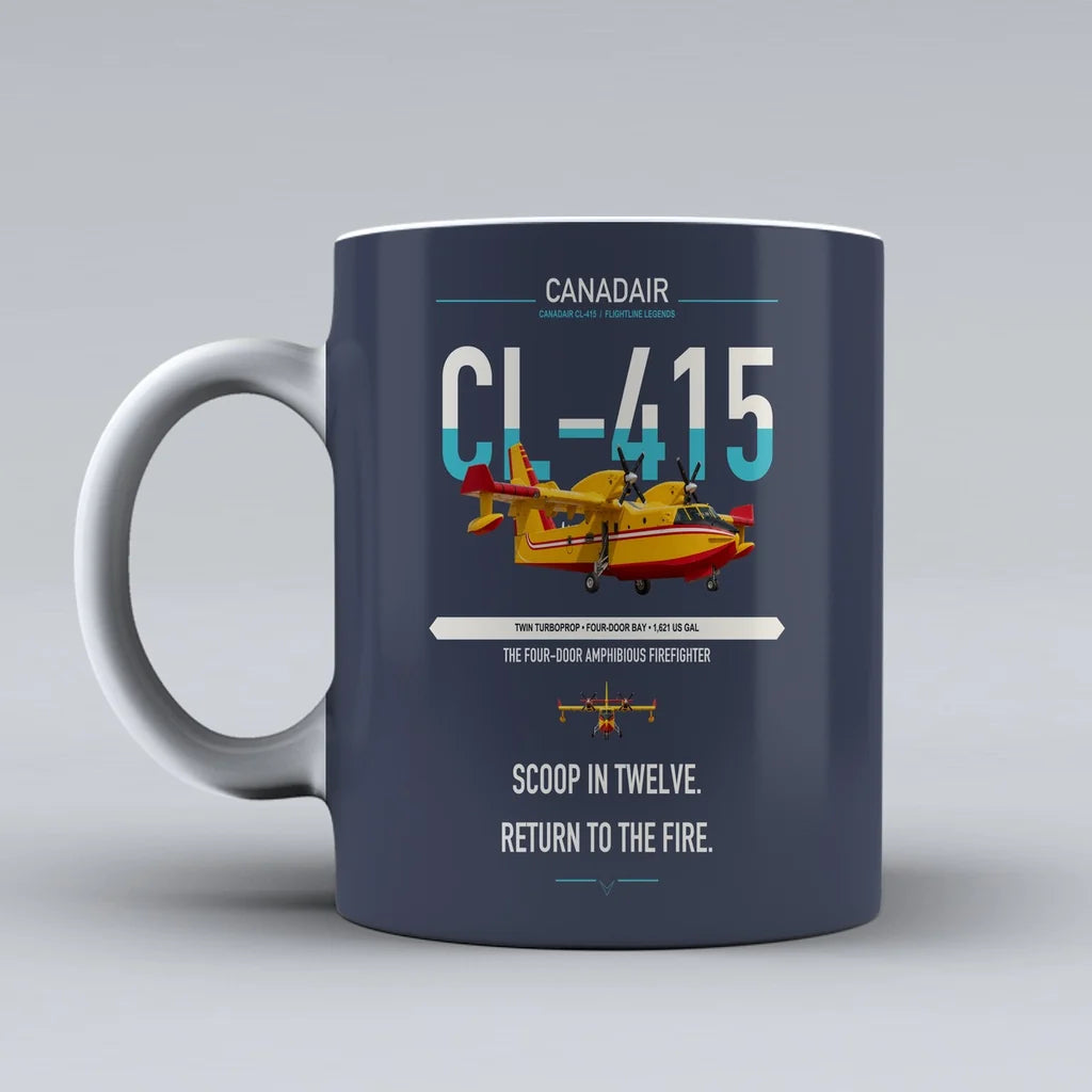 Canadair CL-415 design on dark blue ceramic mug, double-side print