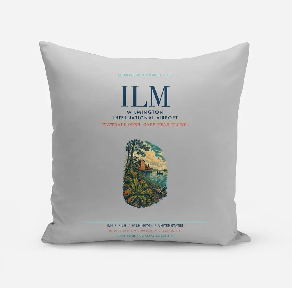 Wilmington International Airport (ILM) design on light gray pillow