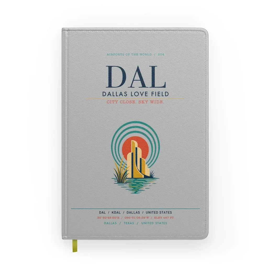 Dallas Love Field (DAL) design on light gray notebook