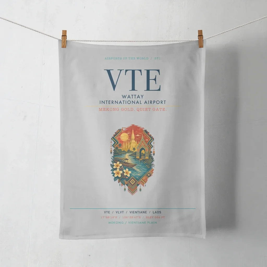 Wattay International Airport Vientiane (VTE) design on light gray towel