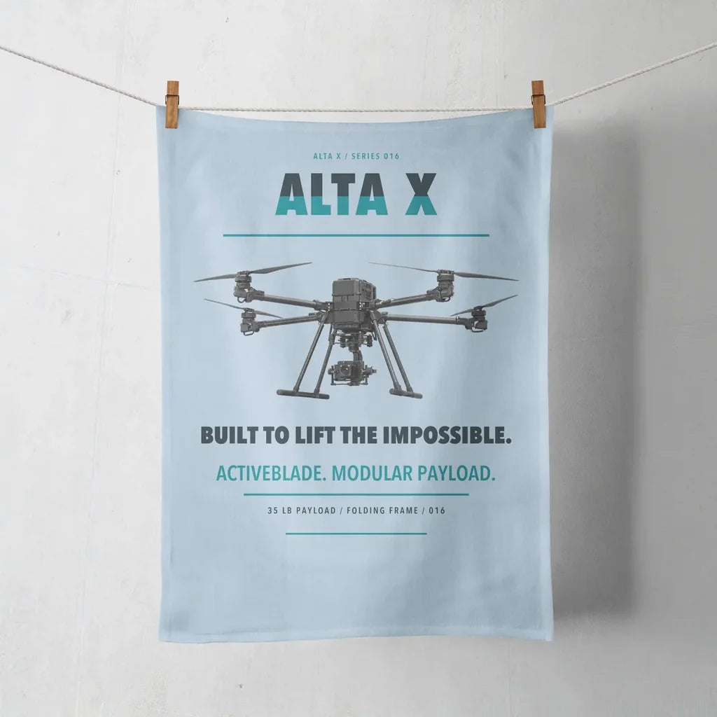 Freefly Alta X design on light blue towel
