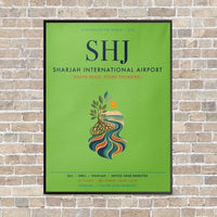 Thumbnail for Sharjah International Airport SHJ vertical canvas print - framed - light green background