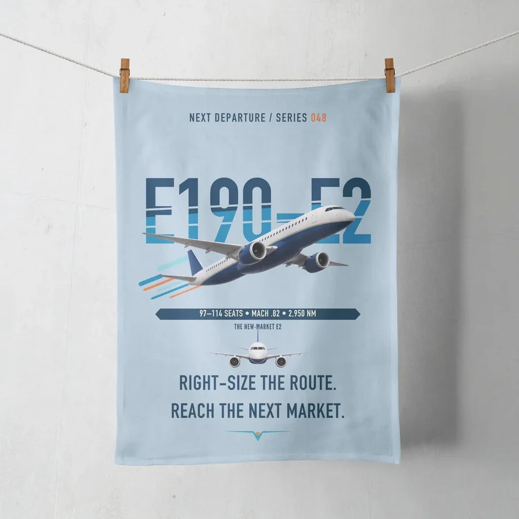 Embraer E190-E2 design on light blue towel