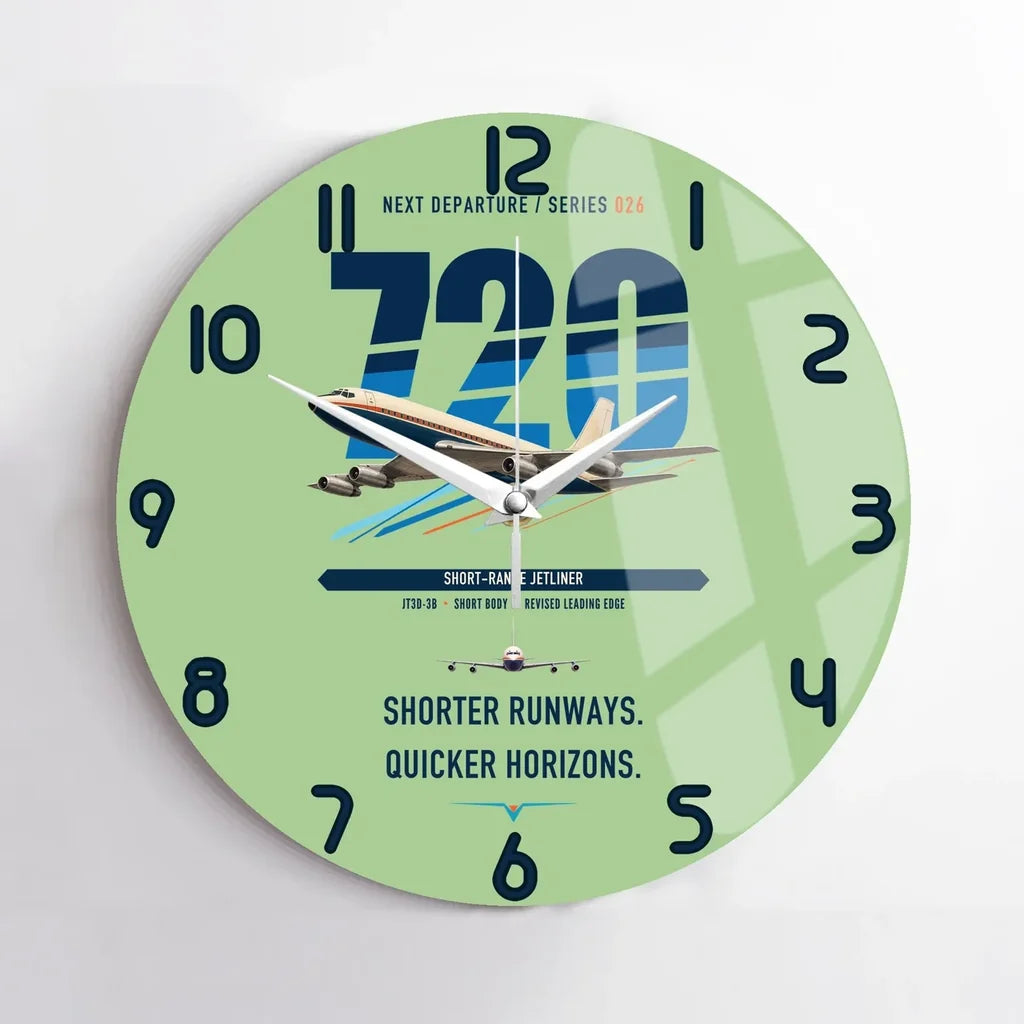 Boeing 720B design on light green no frame wall clock