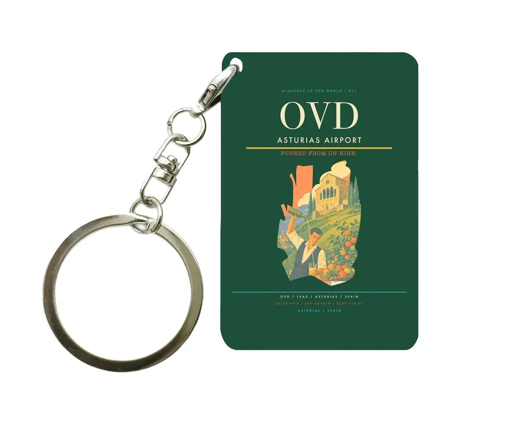 Asturias Airport (OVD) design on dark green key chain