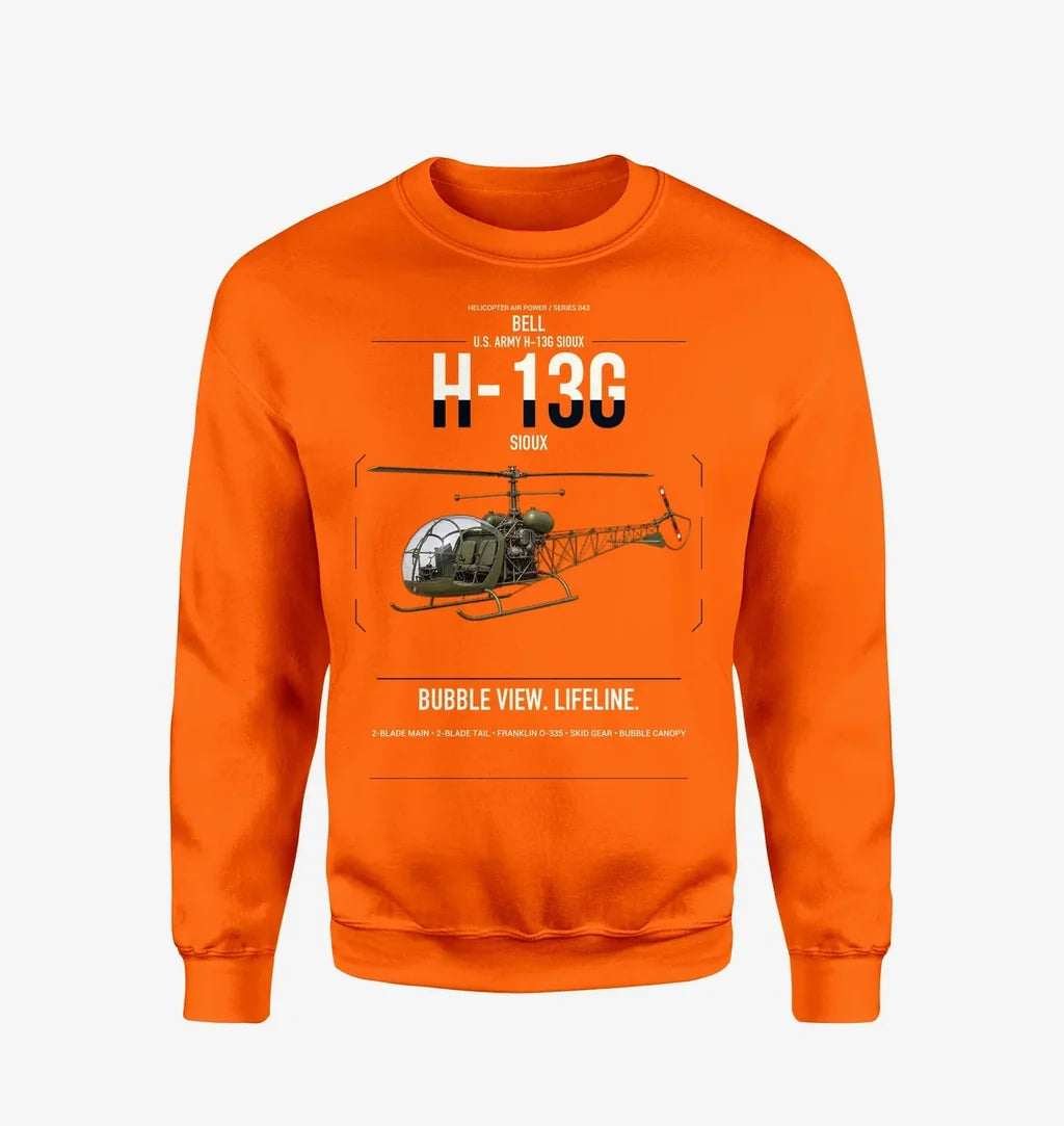 Bell H-13G Sioux design on orange sweatshirt