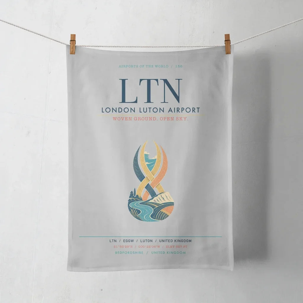 London Luton Airport (LTN) design on light gray towel