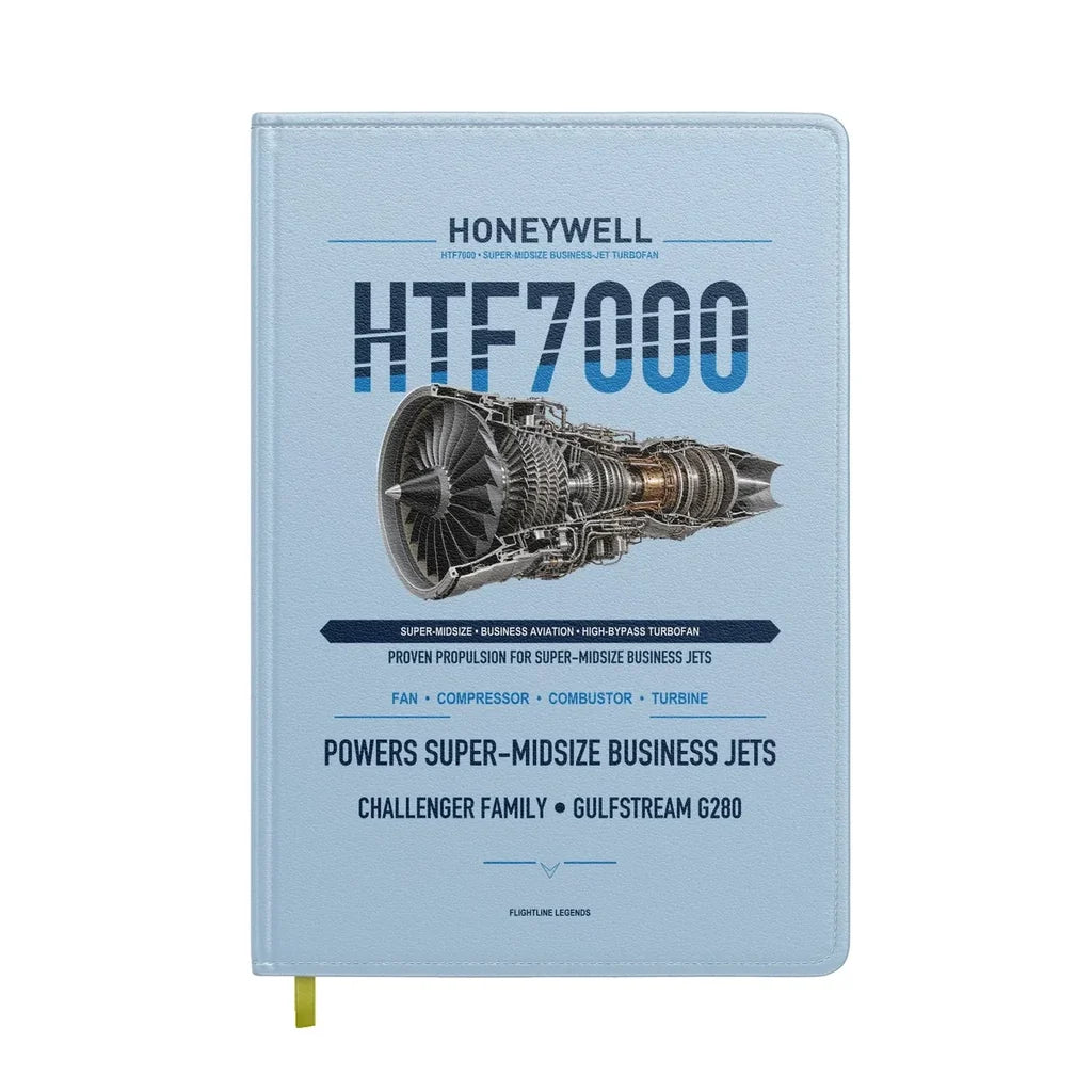 HTF7000 design on light blue notebook