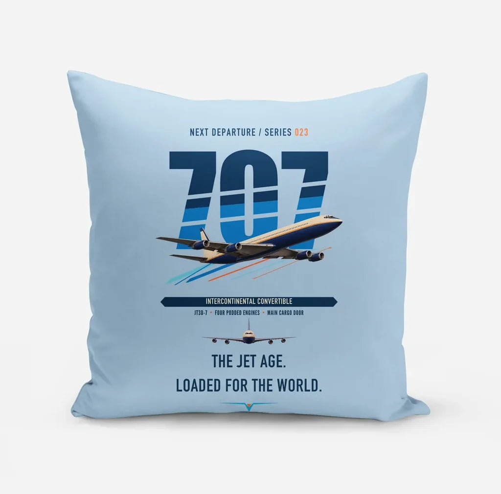 Boeing 707-320C design on light blue pillow