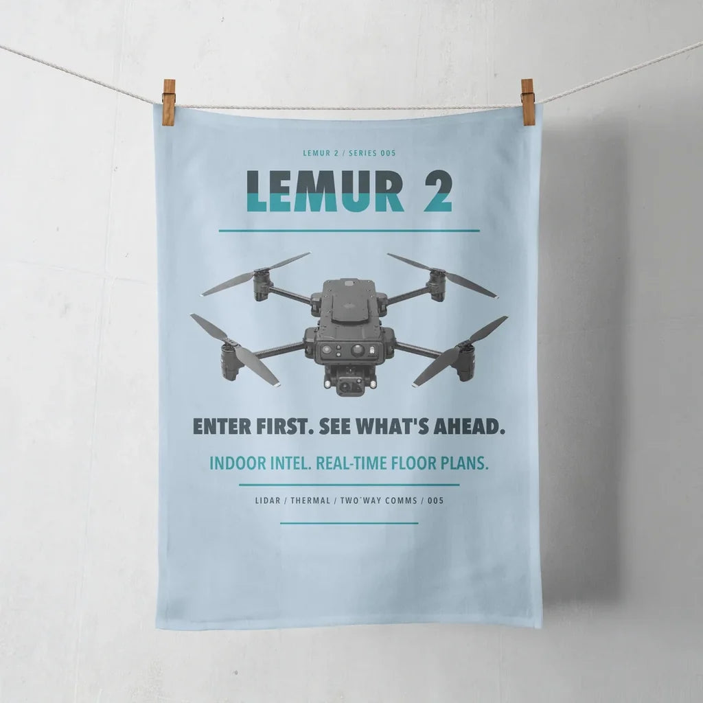 BRINC LEMUR 2 design on light blue towel
