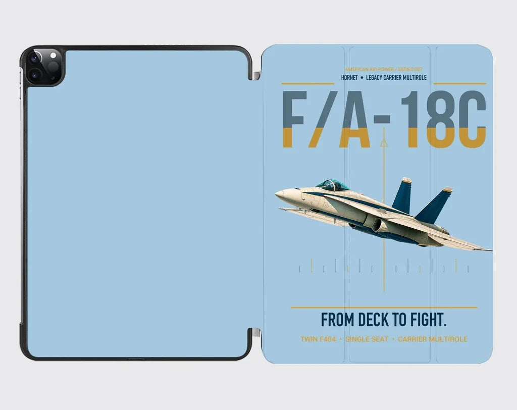 F-A-18C Hornet design on light blue ipad tablet case
