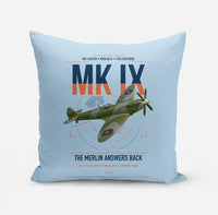 Thumbnail for Supermarine Spitfire Mk IX design on light blue pillow