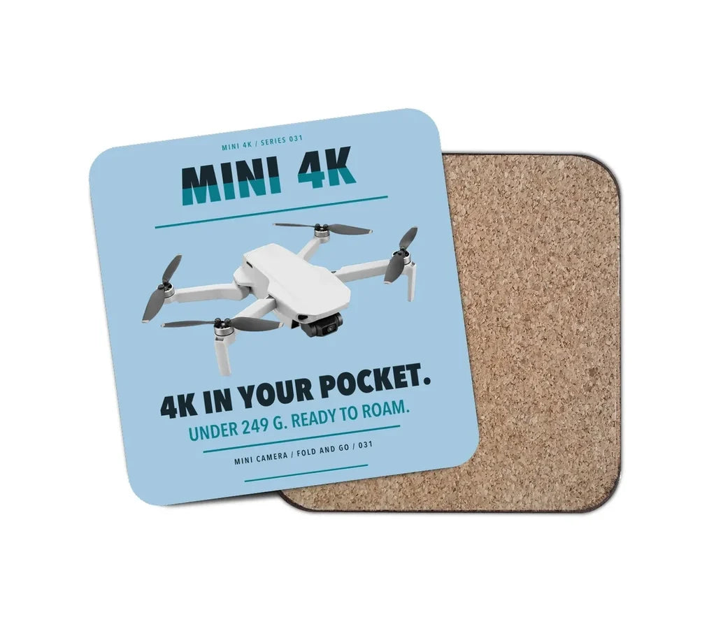 DJI Mini 4K design on light blue 1 piece coaster