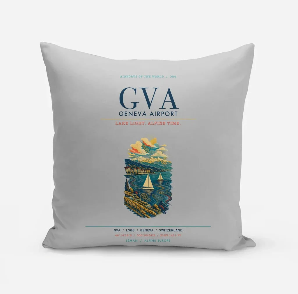 Geneva Airport (GVA) design on light gray pillow