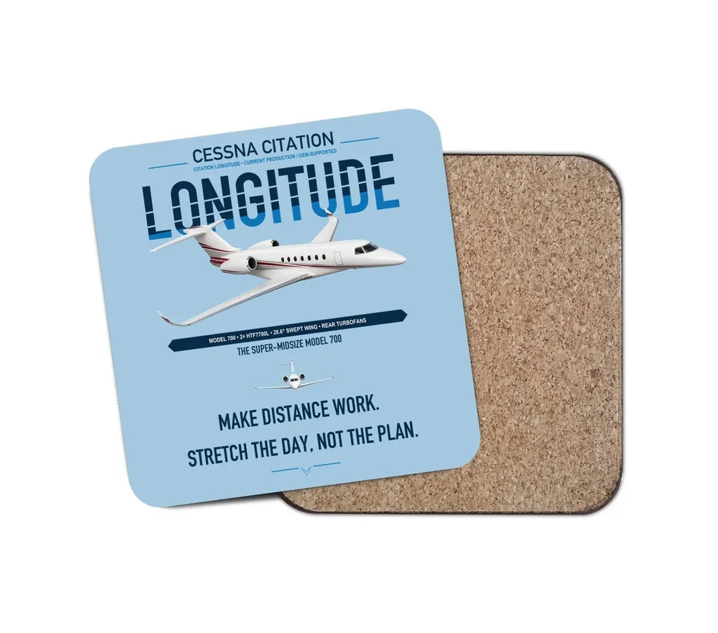 Cessna Citation Longitude design on light blue 1 piece coaster
