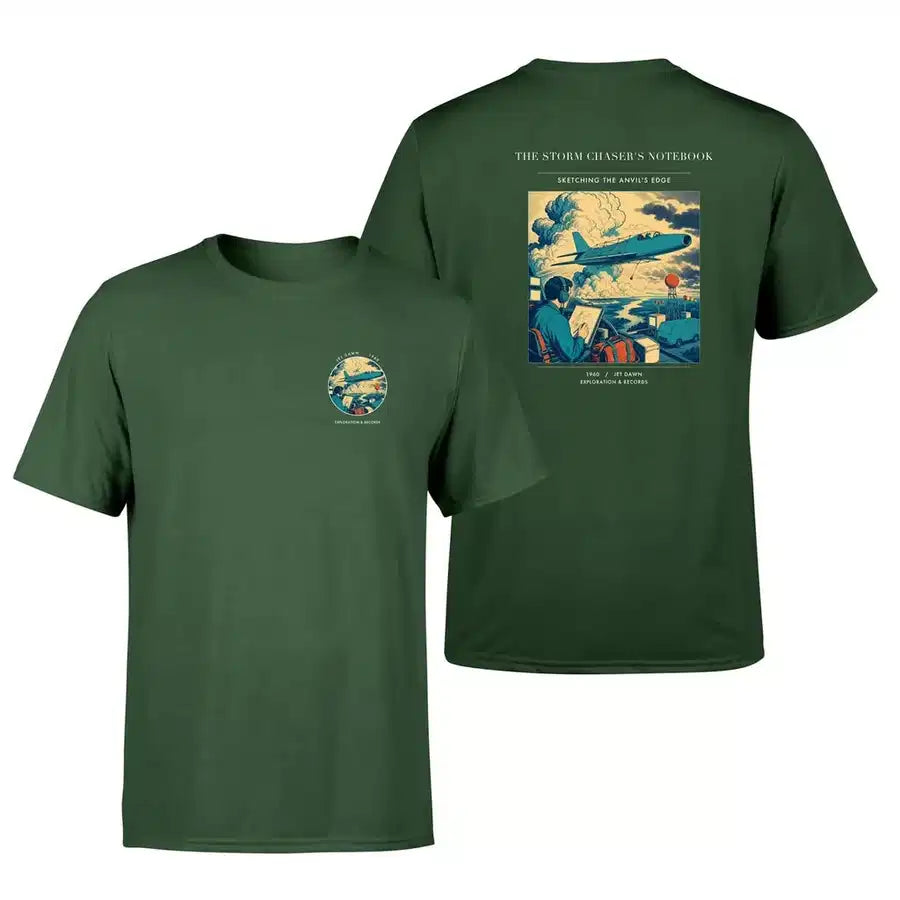 VINTAGE G4393 - The Storm Chaser's Notebook - Double-Side T-Shirt design on darkgreen double side t shirt