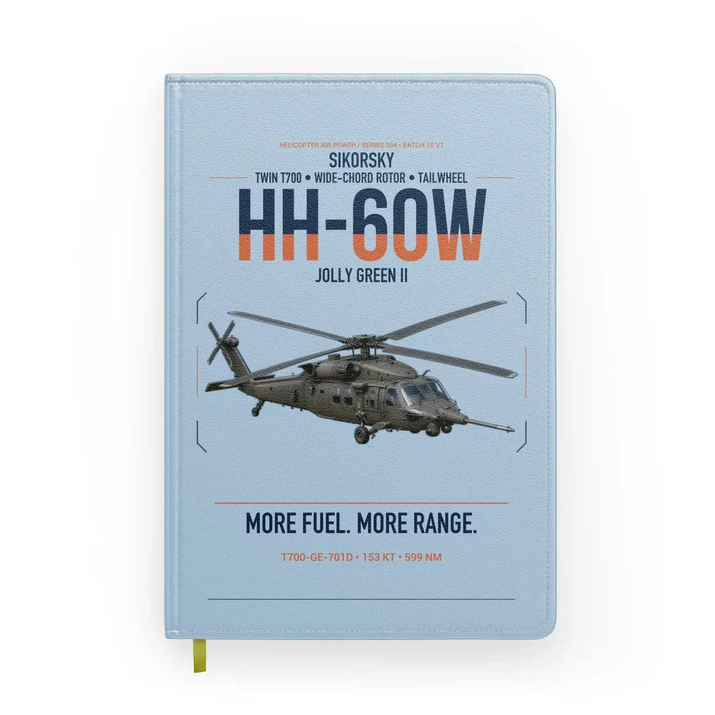 Sikorsky HH-60W Jolly Green II design on light blue notebook