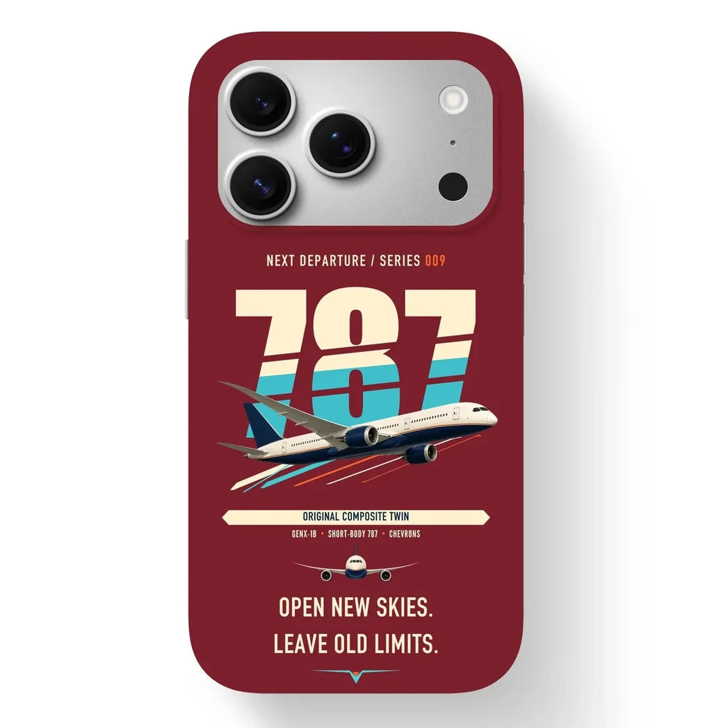 Boeing 787-8 Dreamliner design on dark red magsafe iphone case