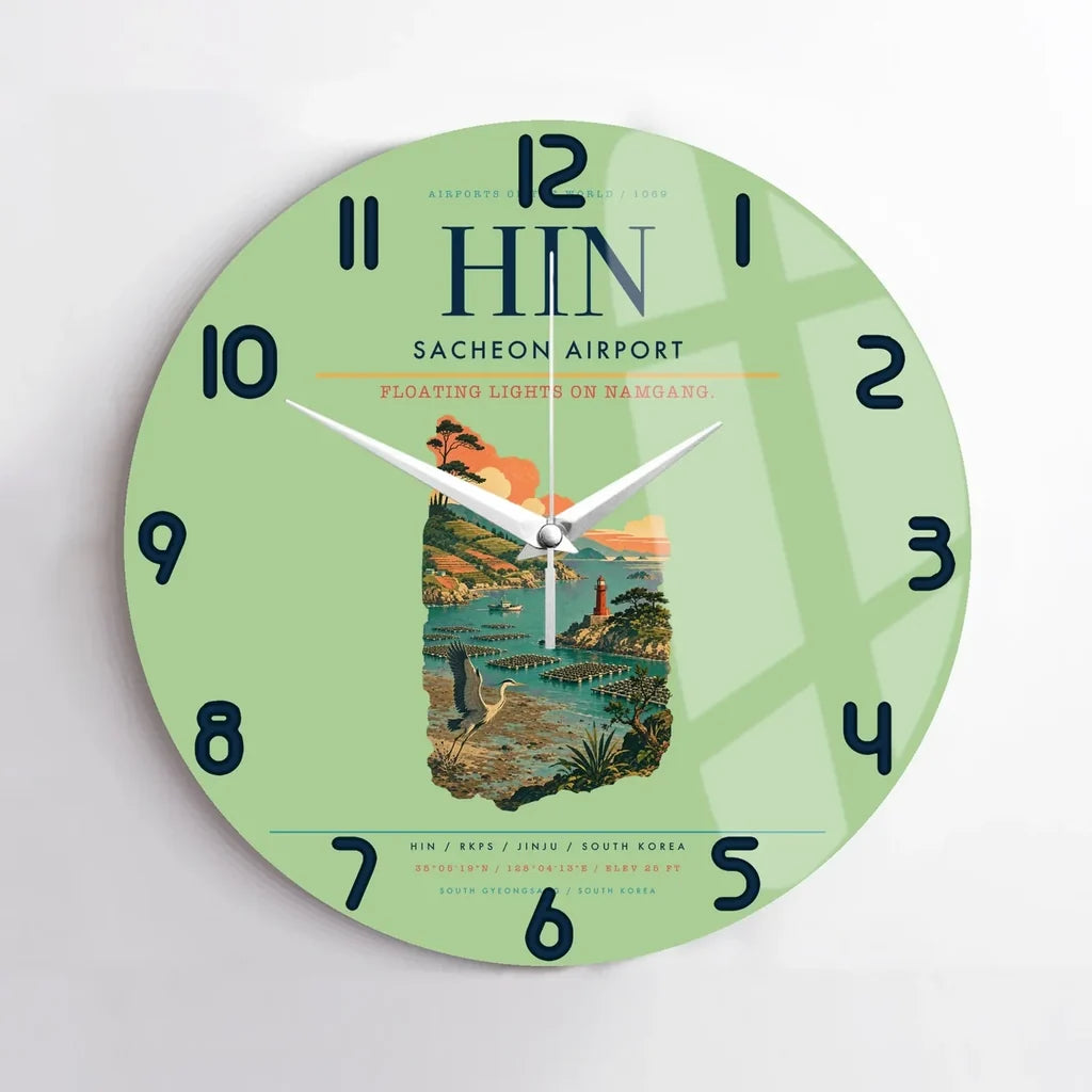 Sacheon Airport (HIN) design on light green no frame wall clock