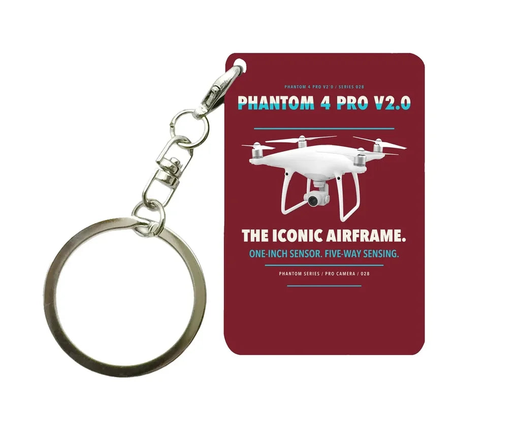 DJI Phantom 4 Pro V2.0 Key Chain design on dark red key chain