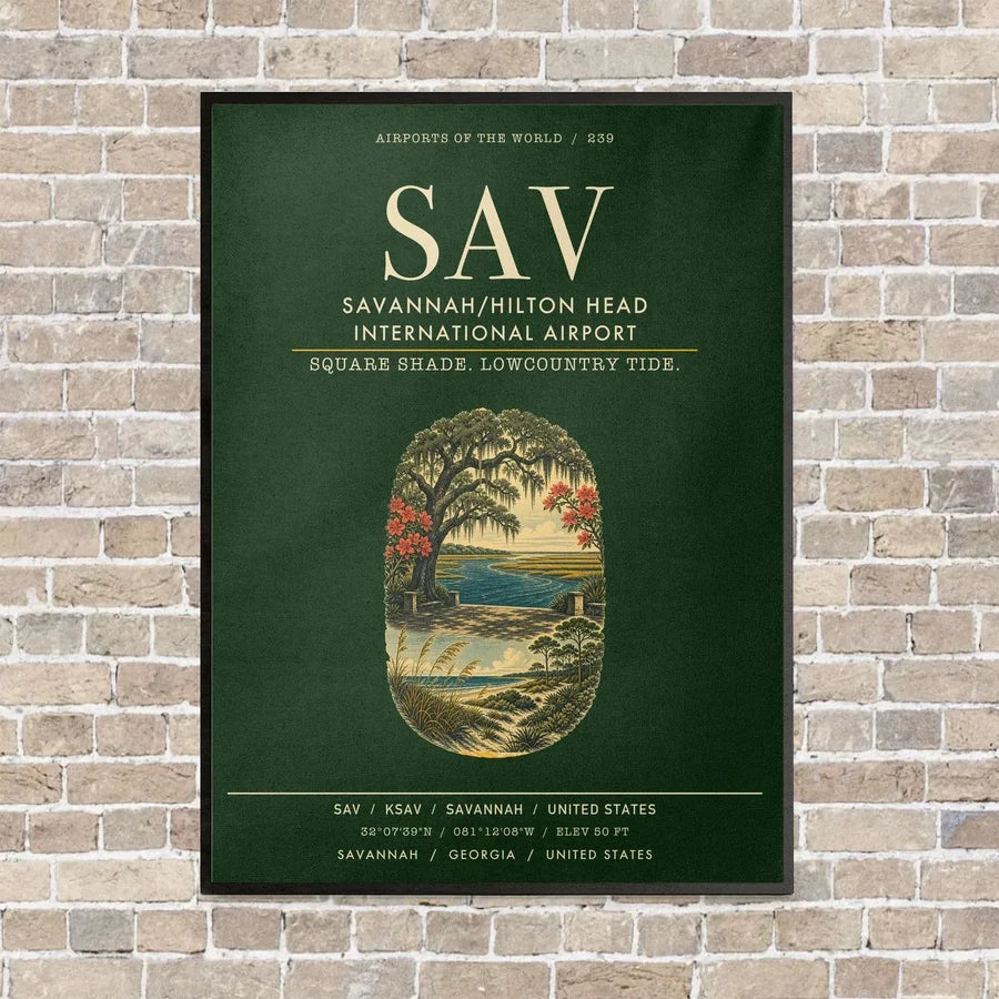 Savannah-Hilton Head International Airport SAV vertical canvas print - framed - dark green background