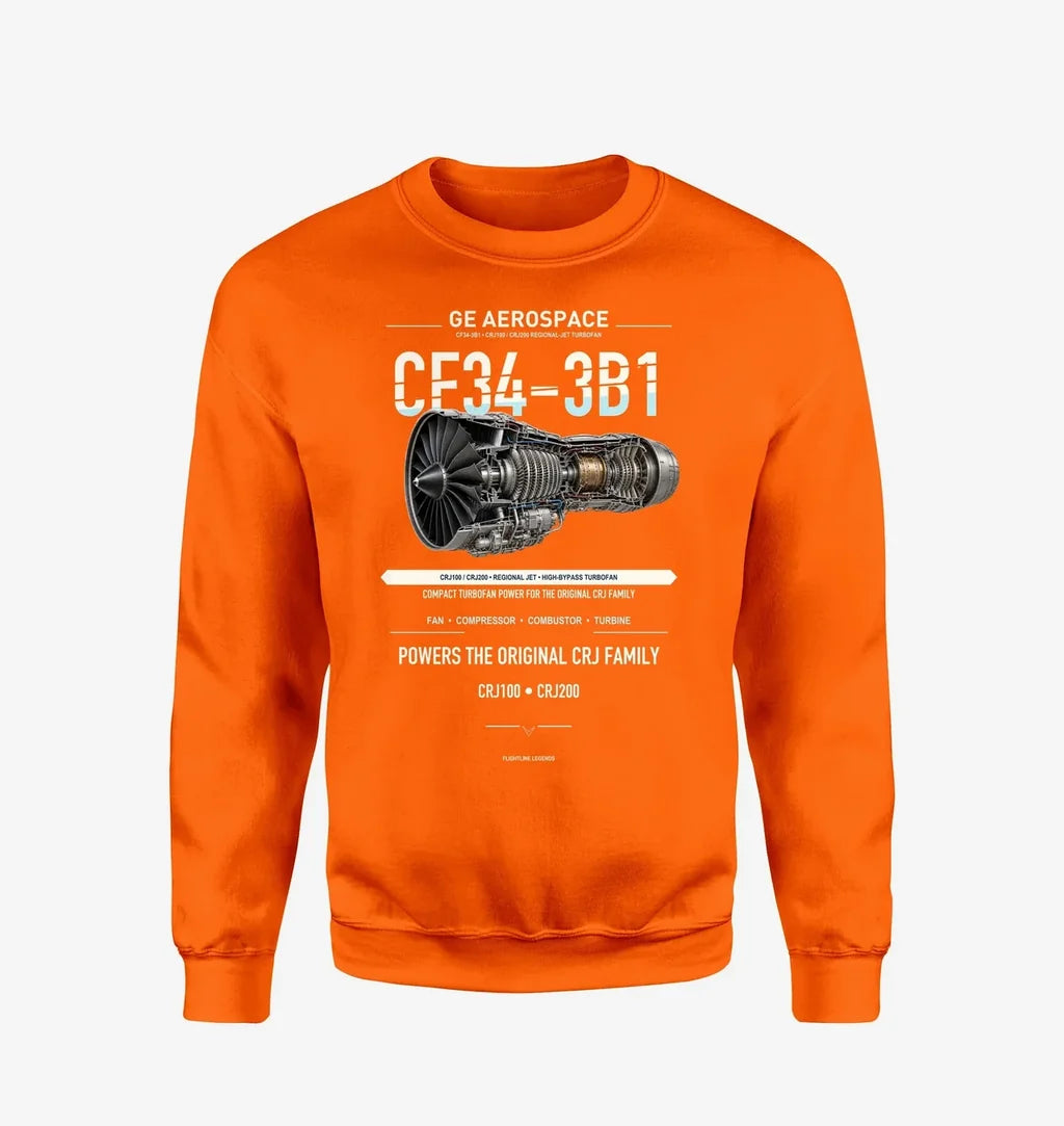 CF34-3B1 design on orange sweatshirt