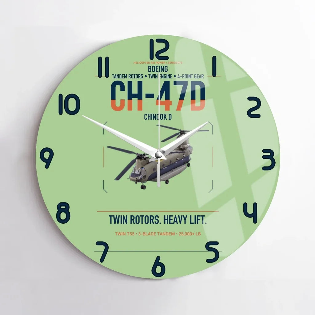 Boeing CH-47D design on light green no frame wall clock