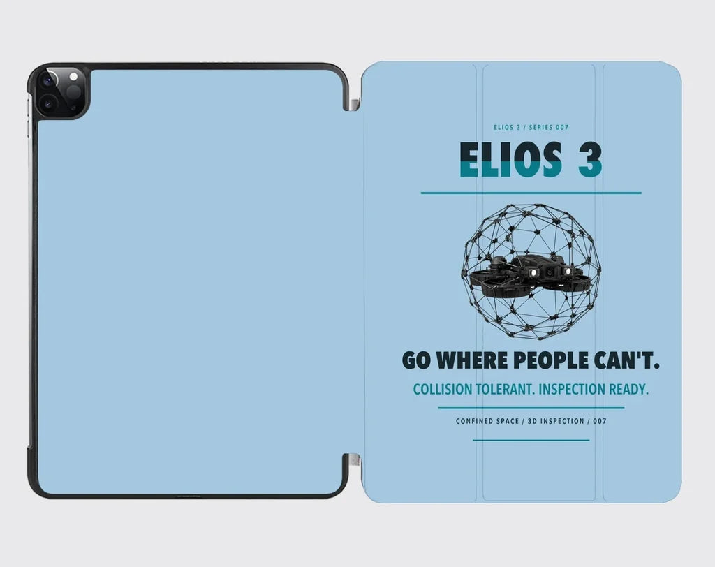 Flyability Elios 3 design on light blue ipad tablet case