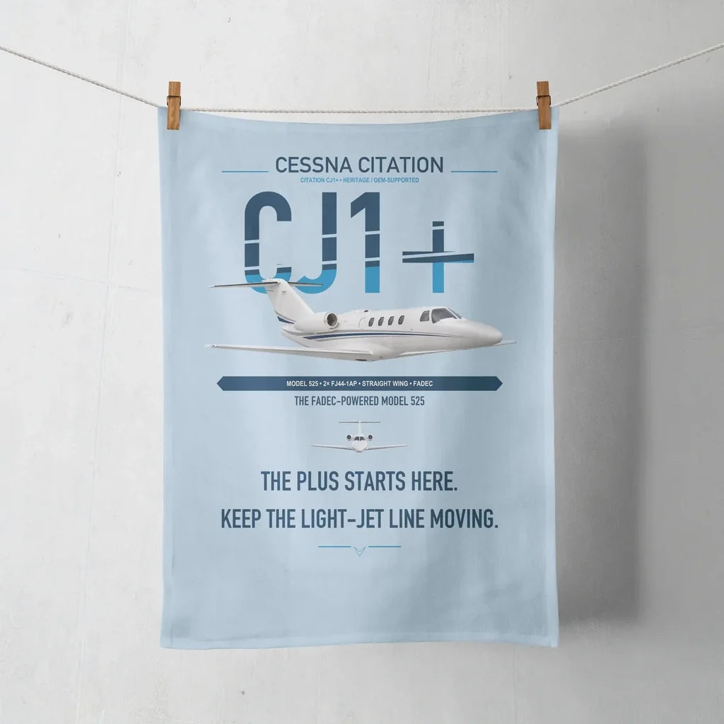 Cessna Citation CJ1+ design on light blue towel