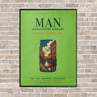 Thumbnail for Manchester Airport MAN vertical canvas print - framed - light green background