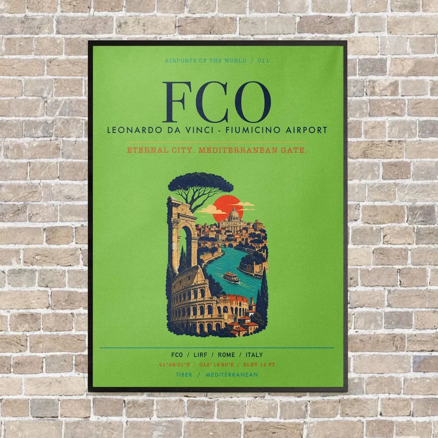 Rome Leonardo da Vinci Fiumicino Airport FCO vertical canvas print - framed - light green background