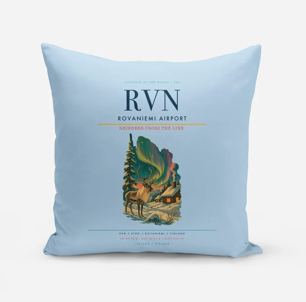 Rovaniemi Airport (RVN) design on light blue pillow