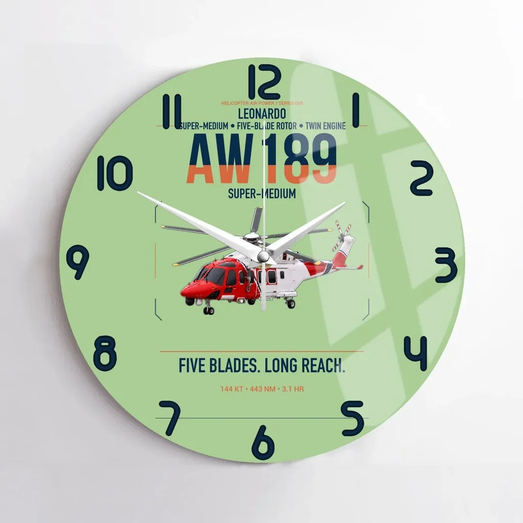 Leonardo AW189 design on light green no frame wall clock