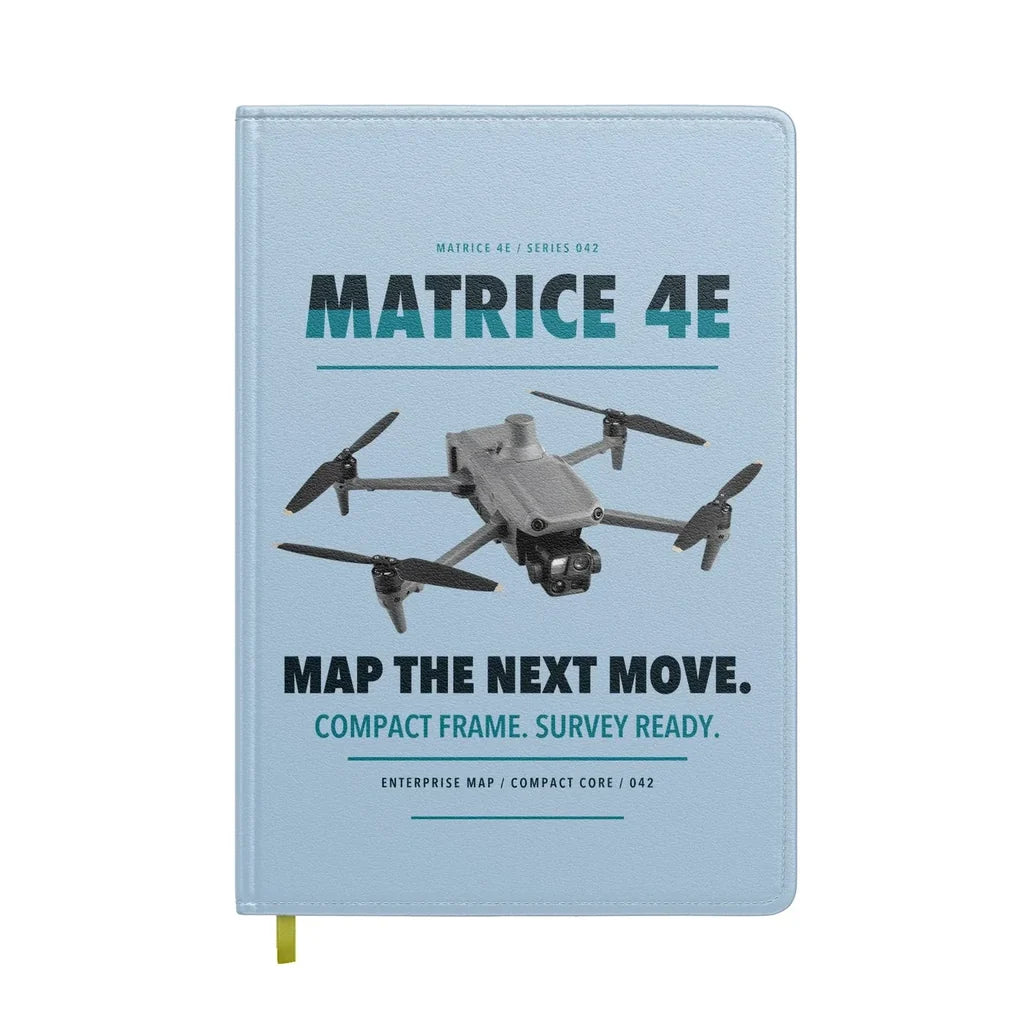 DJI Matrice 4E design on light blue notebook