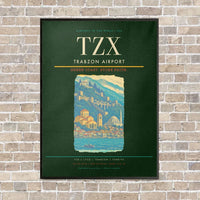 Thumbnail for Trabzon Airport TZX vertical canvas print - framed - dark green background