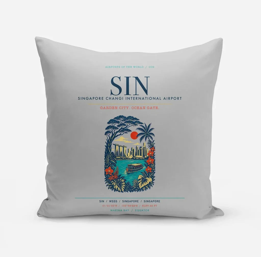 Singapore Changi International Airport (SIN) design on light gray pillow