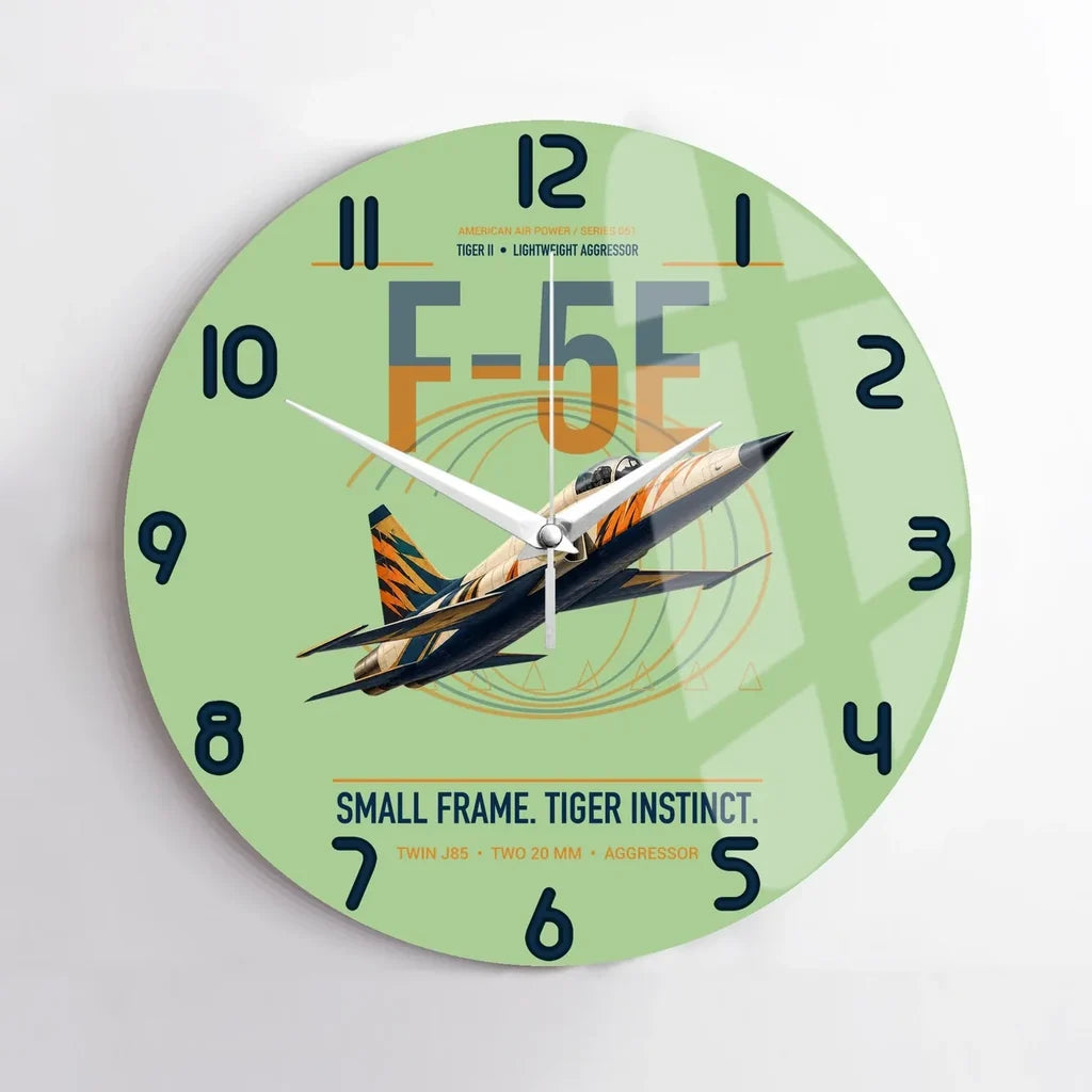 F-5E Tiger II design on light green no frame wall clock