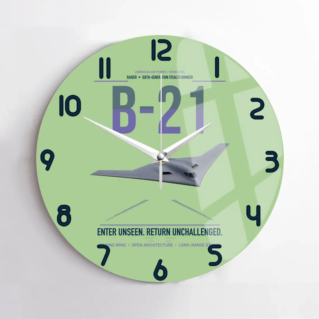 B-21 Raider design on light green no frame wall clock