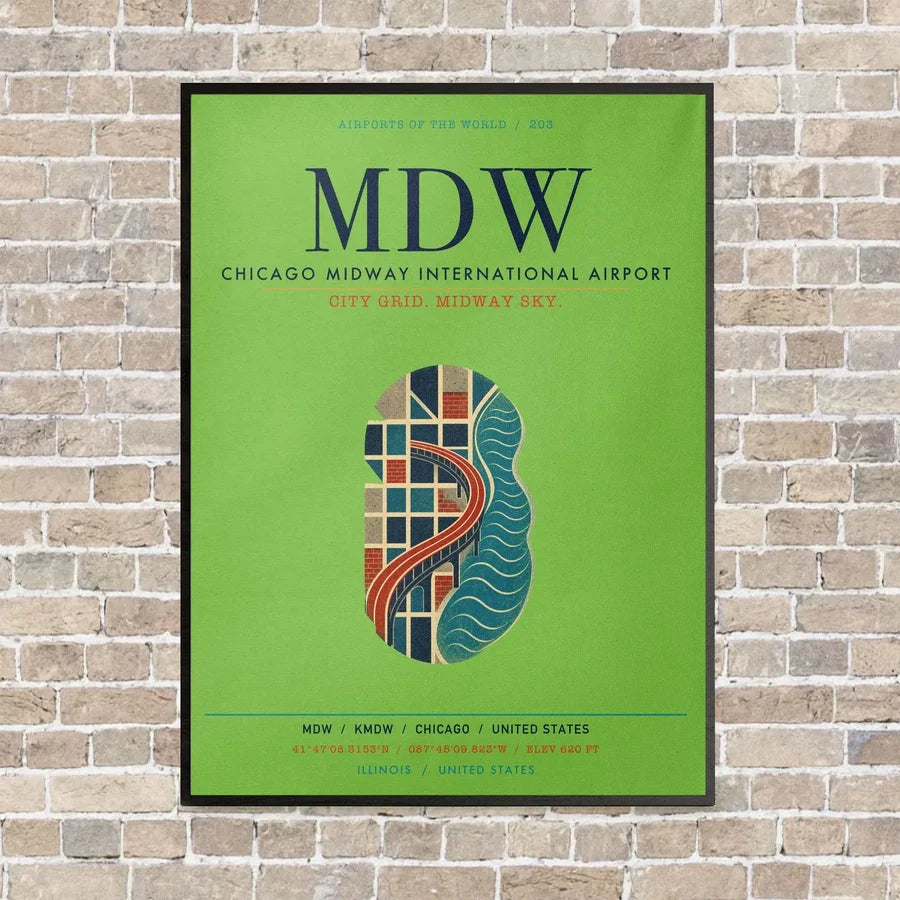 Chicago Midway International Airport MDW vertical canvas print - framed - light green background