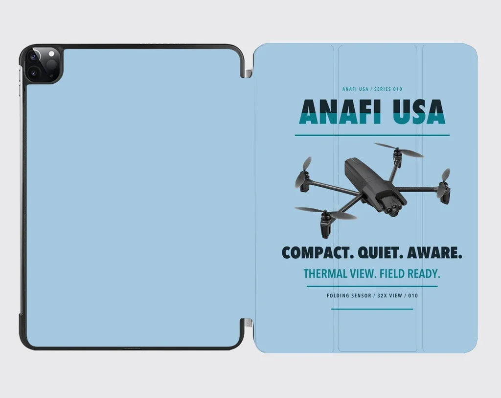 Parrot ANAFI USA design on light blue ipad tablet case