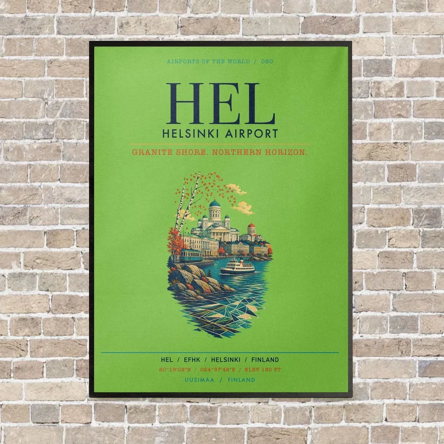Helsinki Airport HEL vertical canvas print - framed - light green background