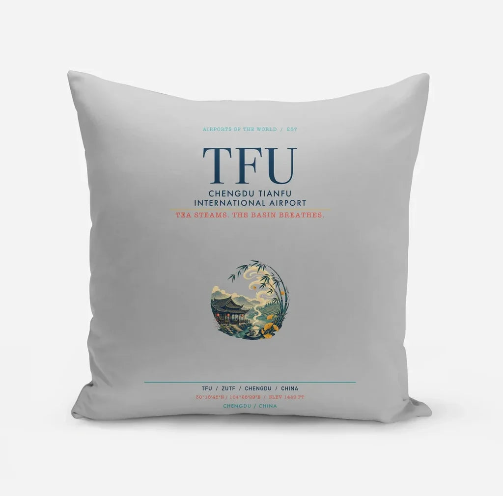 Chengdu Tianfu International Airport (TFU) design on light gray pillow