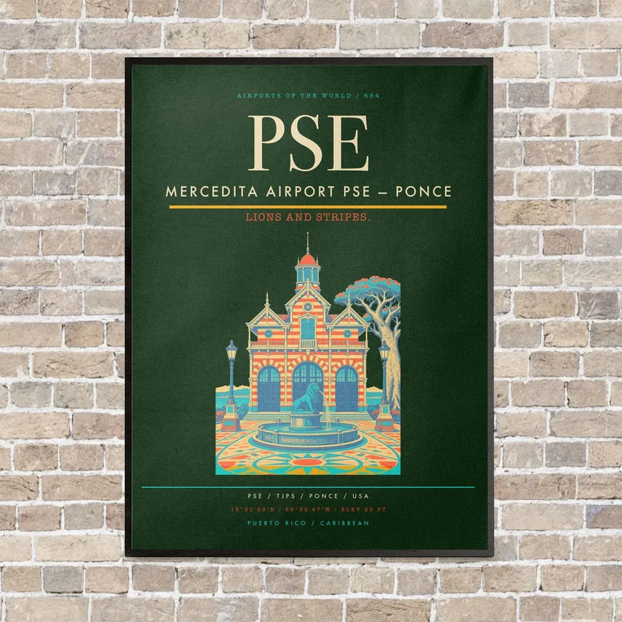 Mercedita Airport PSE — Ponce vertical canvas print - framed - dark green background