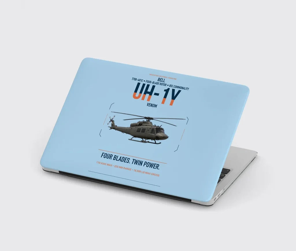 Bell UH-1Y Venom design on light blue MacBook case