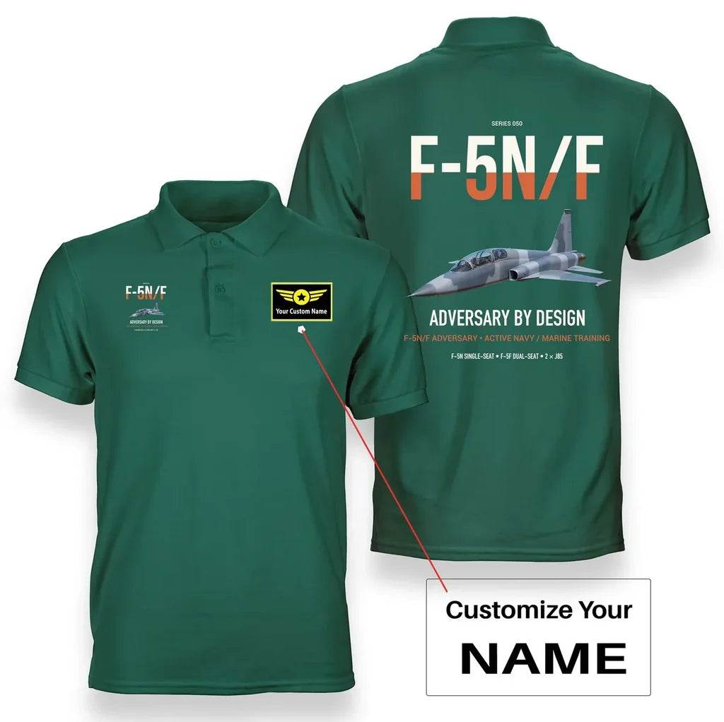 F-5N F Adversary design on green+name double-side polo t-shirt, double-side print